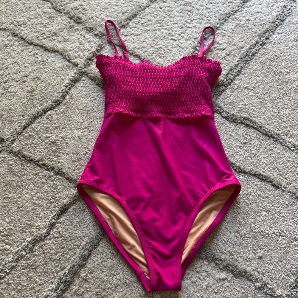 J Crew Fuchsia pink Smocked one piece swimsuit bathing suit XS - Picture 2 of 10